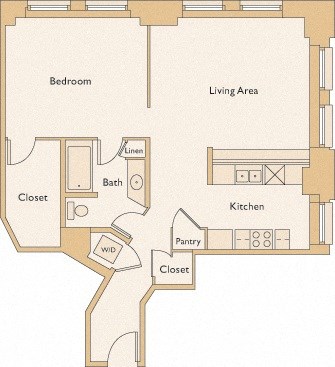 Floor plan for 1 bed, 1 bath, 773 sqft