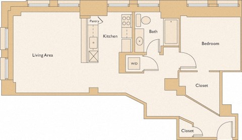 Floor plan for 1 bed, 1 bath, 773 sqft