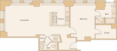 Floor plan for 1 bed, 1 bath, 974 sqft