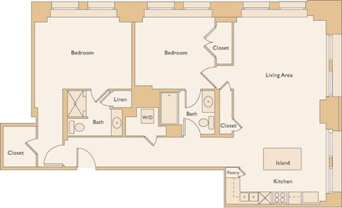Floor plan for 2 beds, 2 baths, 1221 sqft