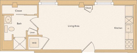 Floor plan for studio, 1 bath, 345 sqft