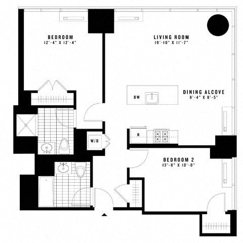 Floor plan for 2 beds, 2 baths, 1061 sqft