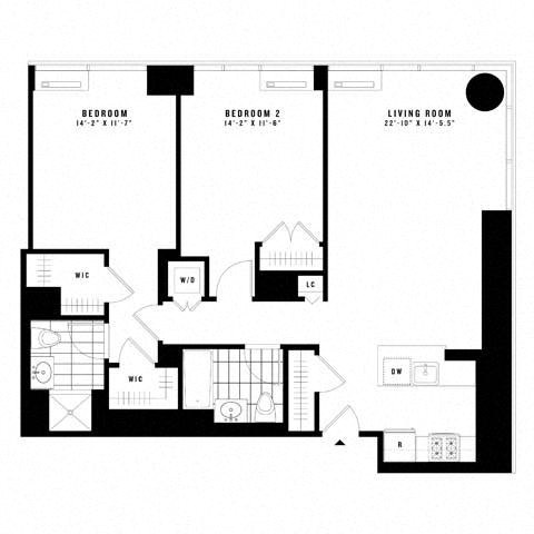 Floor plan for 2 beds, 2 baths, 1196 sqft
