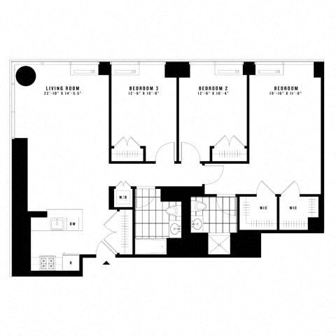 Floor plan for 3 beds, 2 baths, 1410 sqft
