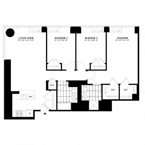 Floor plan for 3 beds, 2 baths, 1410 sqft