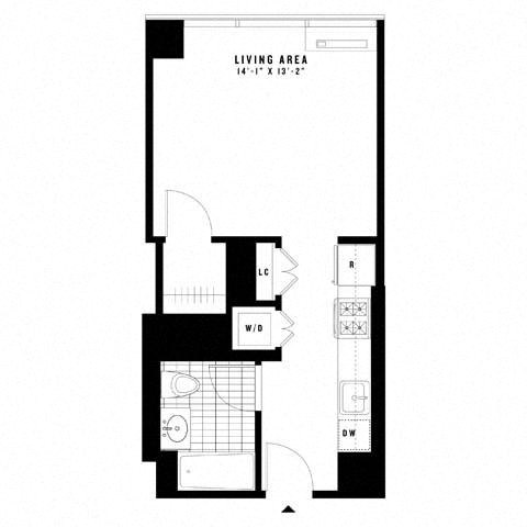 Floor plan for studio, 1 bath, 424 sqft
