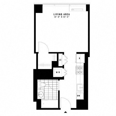 Floor plan for studio, 1 bath, 433 sqft