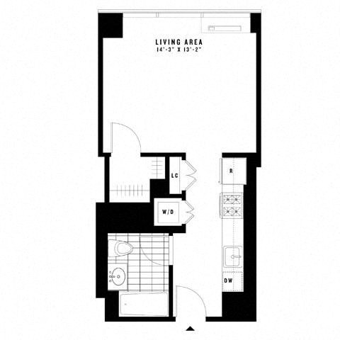 Floor plan for studio, 1 bath, 433 sqft