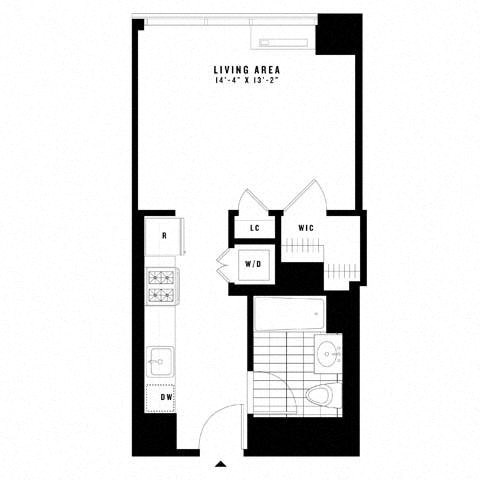 Floor plan for studio, 1 bath, 439 sqft