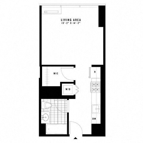 Floor plan for studio, 1 bath, 460 sqft