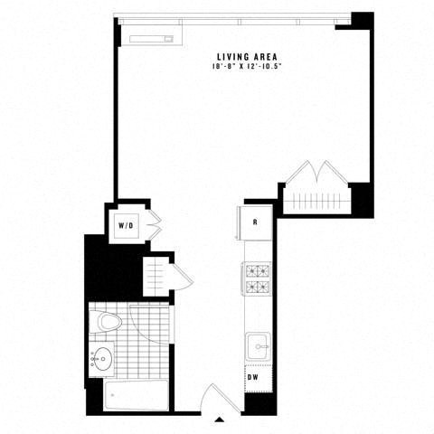 Floor plan for studio, 1 bath, 482 sqft