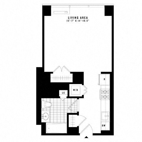 Floor plan for studio, 1 bath, 486 sqft