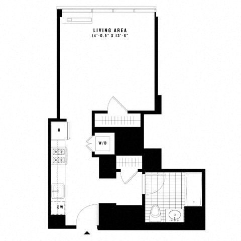 Floor plan for studio, 1 bath, 499 sqft