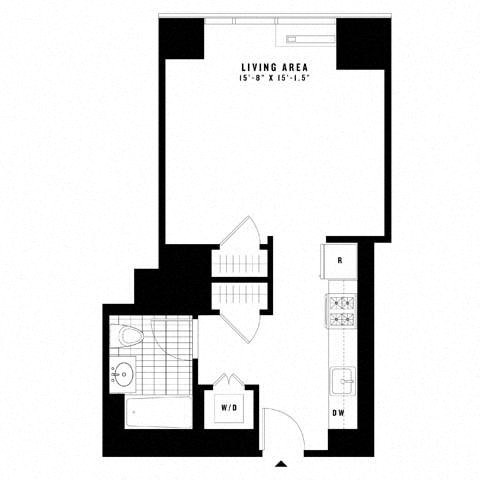 Floor plan for studio, 1 bath, 527 sqft