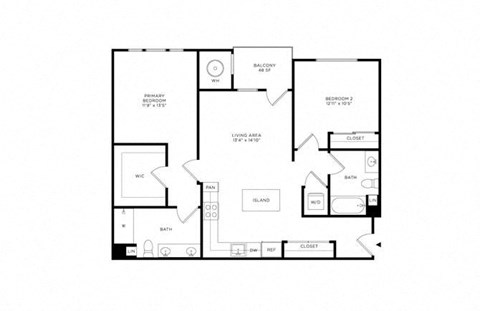 Floor plan for 2 beds, 2 baths, 1080 sqft