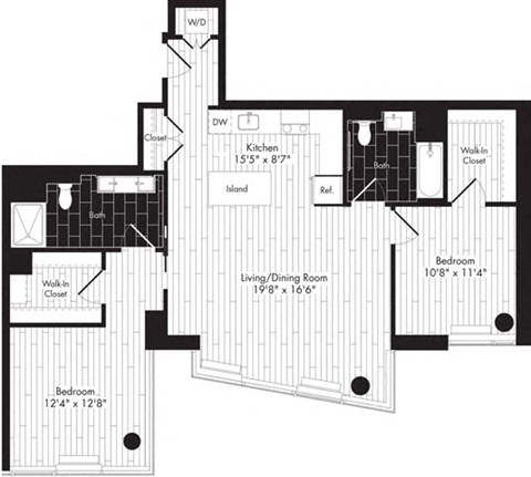 Floor plan for 2 beds, 2 baths, 1182 sqft