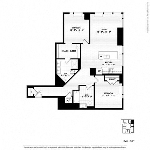 Floor plan for 2 beds, 2 baths, 1210 sqft