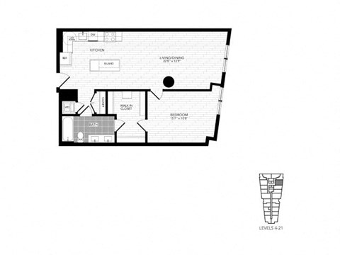 Floor plan for 1 bed, 1 bath, 820 sqft