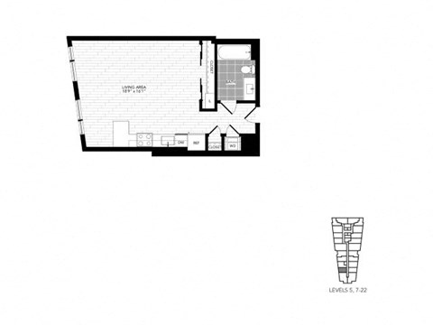 Floor plan for studio, 1 bath, 510 sqft