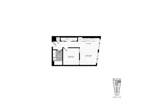 Floor plan for 1 bed, 1 bath, 525 sqft