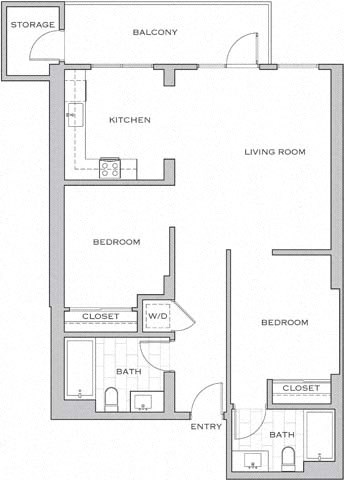 Floor plan for 2 beds, 2 baths, 1016 sqft