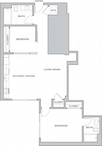 Floor plan for 2 beds, 2 baths, 1046 sqft