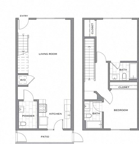 Floor plan for 2 beds, 2.5 baths, 1094 sqft