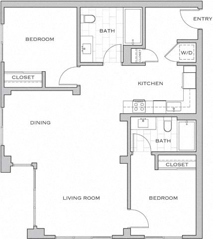 Floor plan for 2 beds, 2 baths, 1099 sqft