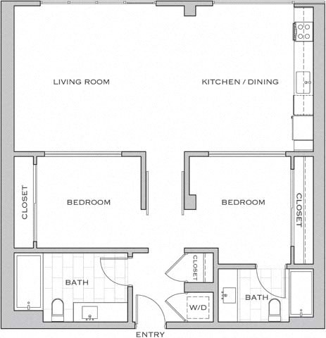 Floor plan for 2 beds, 2 baths, 1109 sqft