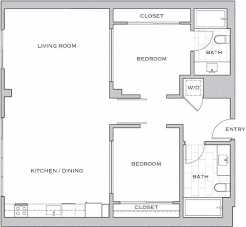 Floor plan for 2 beds, 2 baths, 1168 sqft