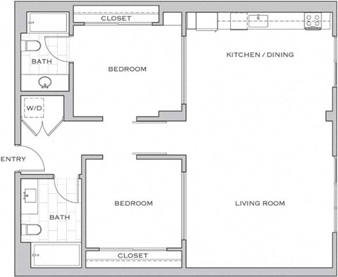 Floor plan for 2 beds, 2 baths, 1211 sqft