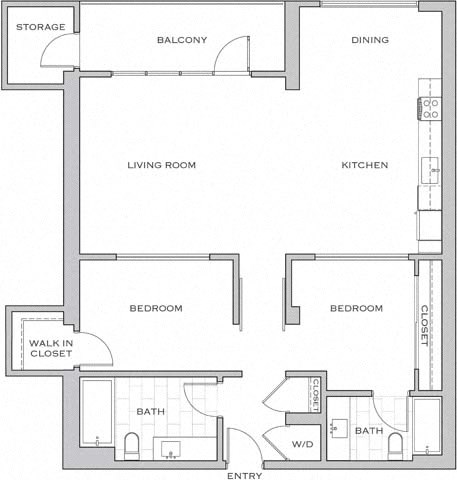 Floor plan for 2 beds, 2 baths, 1226 sqft