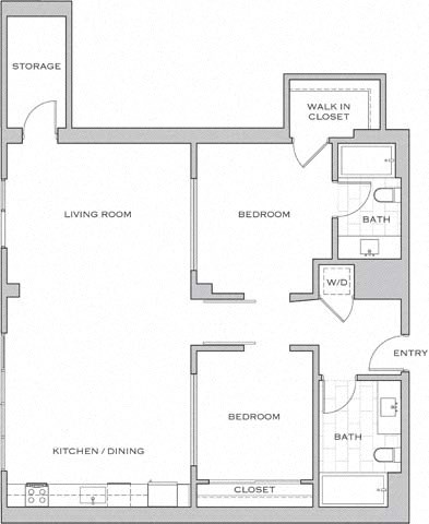 Floor plan for 2 beds, 2 baths, 1278 sqft