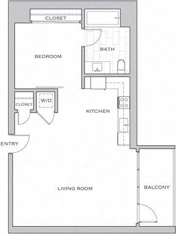Floor plan for 1 bed, 1 bath, 802 sqft