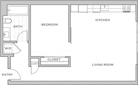 Floor plan for 1 bed, 1 bath, 864 sqft