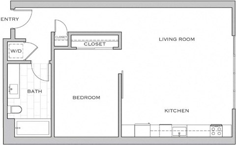 Floor plan for 1 bed, 1 bath, 880 sqft