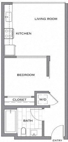Floor plan for 1 bed, 1 bath, 578 sqft