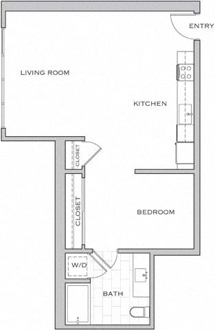 Floor plan for 1 bed, 1 bath, 701 sqft