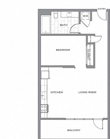 Floor plan for 1 bed, 1 bath, 777 sqft