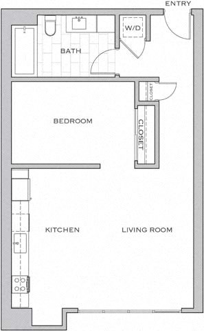 Floor plan for 1 bed, 1 bath, 791 sqft