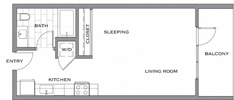 Floor plan for studio, 1 bath, 520 sqft