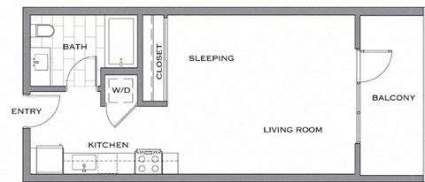 Floor plan for studio, 1 bath, 527 sqft