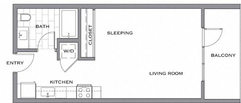 Floor plan for studio, 1 bath, 558 sqft