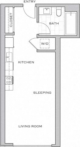 Floor plan for studio, 1 bath, 564 sqft