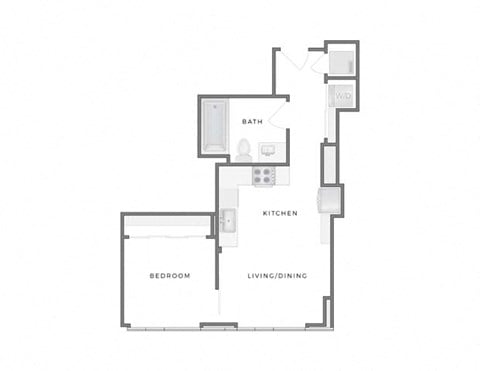Floor plan for 1 bed, 1 bath, 559 sqft