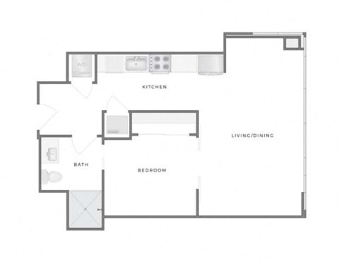 Floor plan for 1 bed, 1 bath, 622 sqft