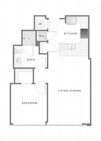 Floor plan for 1 bed, 1 bath, 685 sqft