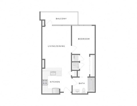 Floor plan for 1 bed, 1 bath, 685 sqft