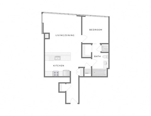 Floor plan for 1 bed, 1 bath, 778 sqft