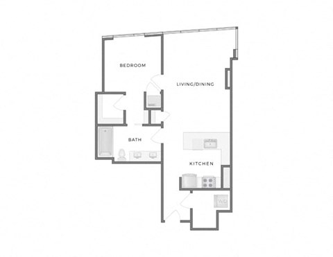 Floor plan for 1 bed, 1 bath, 829 sqft